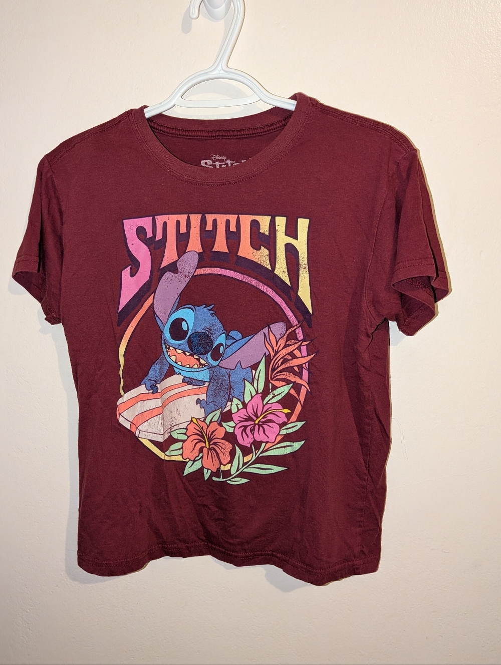 Disney Stitch Graphic Tee - Maroon with Multicolor Print